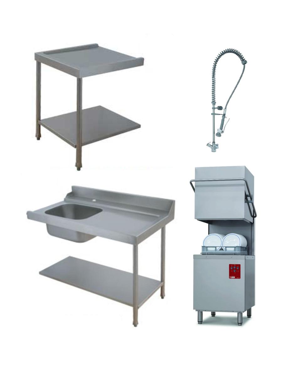 Modèle hotte lave-vaisselle - Break tank - Panier 50 x 50 CM - Douchette prélavage - Table de rinçage à droite - Table de vidange à gauche - Diamant - D26/6B/B-D
