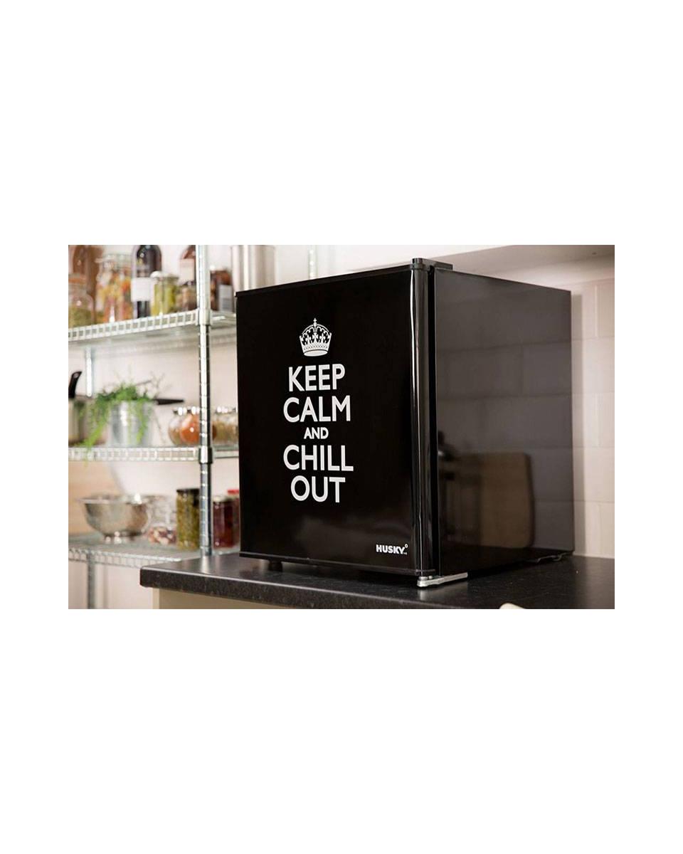 Mini frigo porte vitrée - Keep Calm - 46 Litres - Noir - Husky - KK50-KEEPCALM