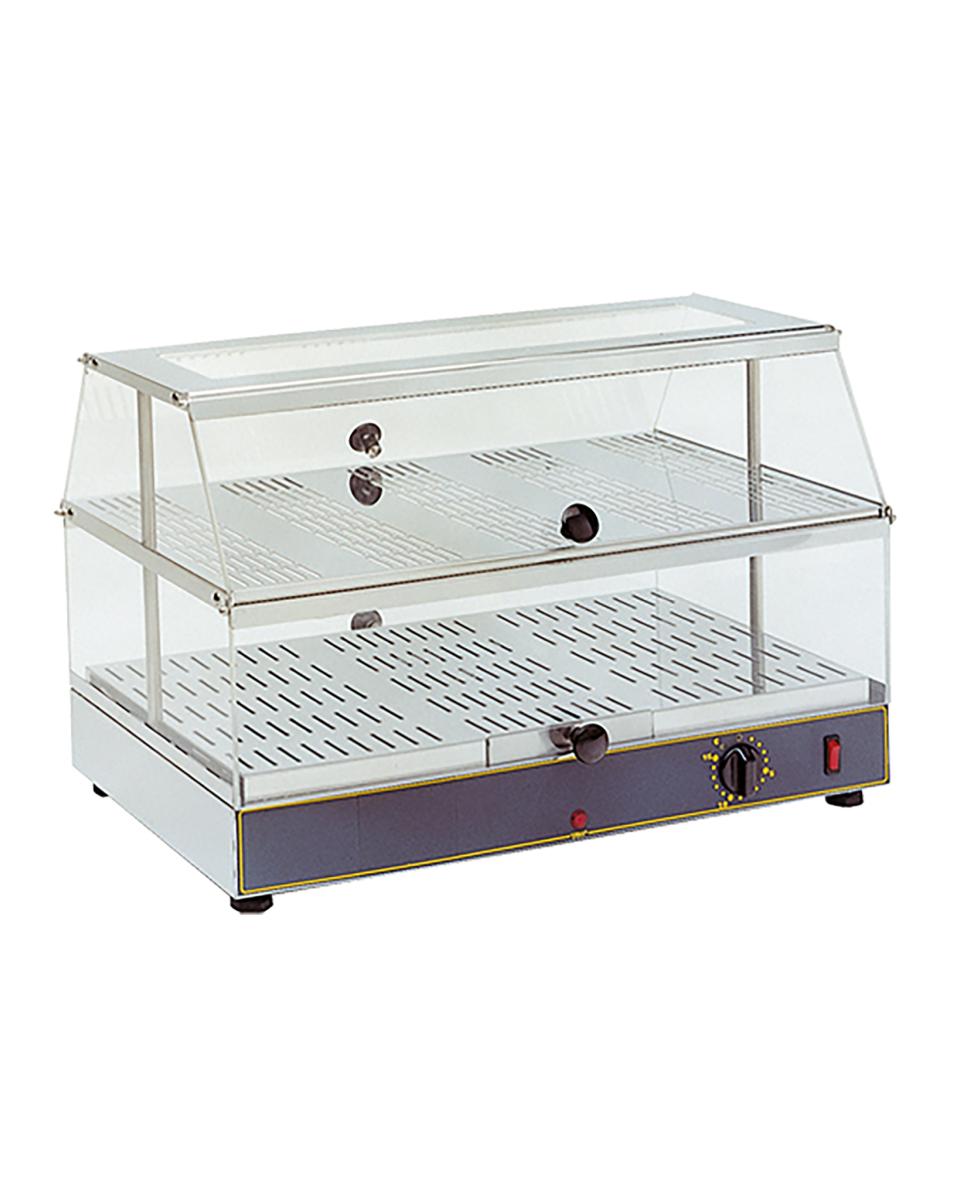 Vitrine chauffante - H 39 x 59 x 35 CM - 12 KG - 220 - 240 V - 650 W - Inox - +20°C à 90°C - Roller Grill - 304400