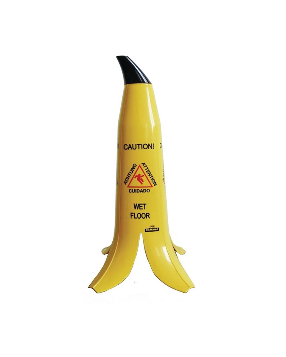 Avertissement banane - Attention sol mouillé - Jaune - H 60 x 29,2 x 29,2 CM - Polypropylène - GK976
