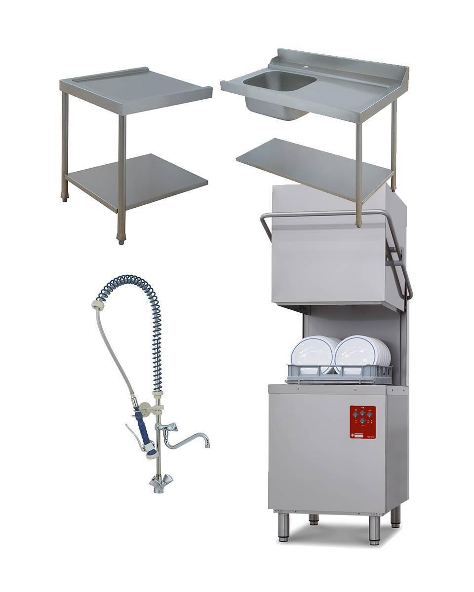 Modèle hotte lave-vaisselle - Panier 50 x 50 CM - Douchette prélavage - Table évier droite - Table vidage gauche - Diamant - DK7/6/B-D