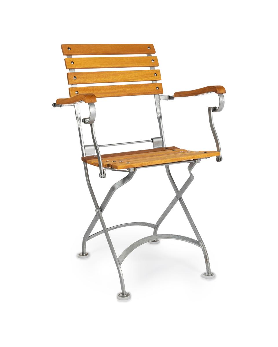 Chaise de patio - Solide - Chrome - Accoudoir - Fonte / Teck - Promoline