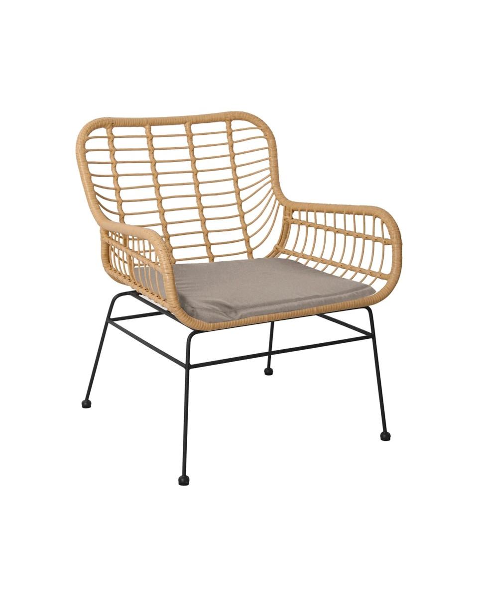 Chaise longue de terrasse - Rotin - Naturel - Coussin inclus - Promoline