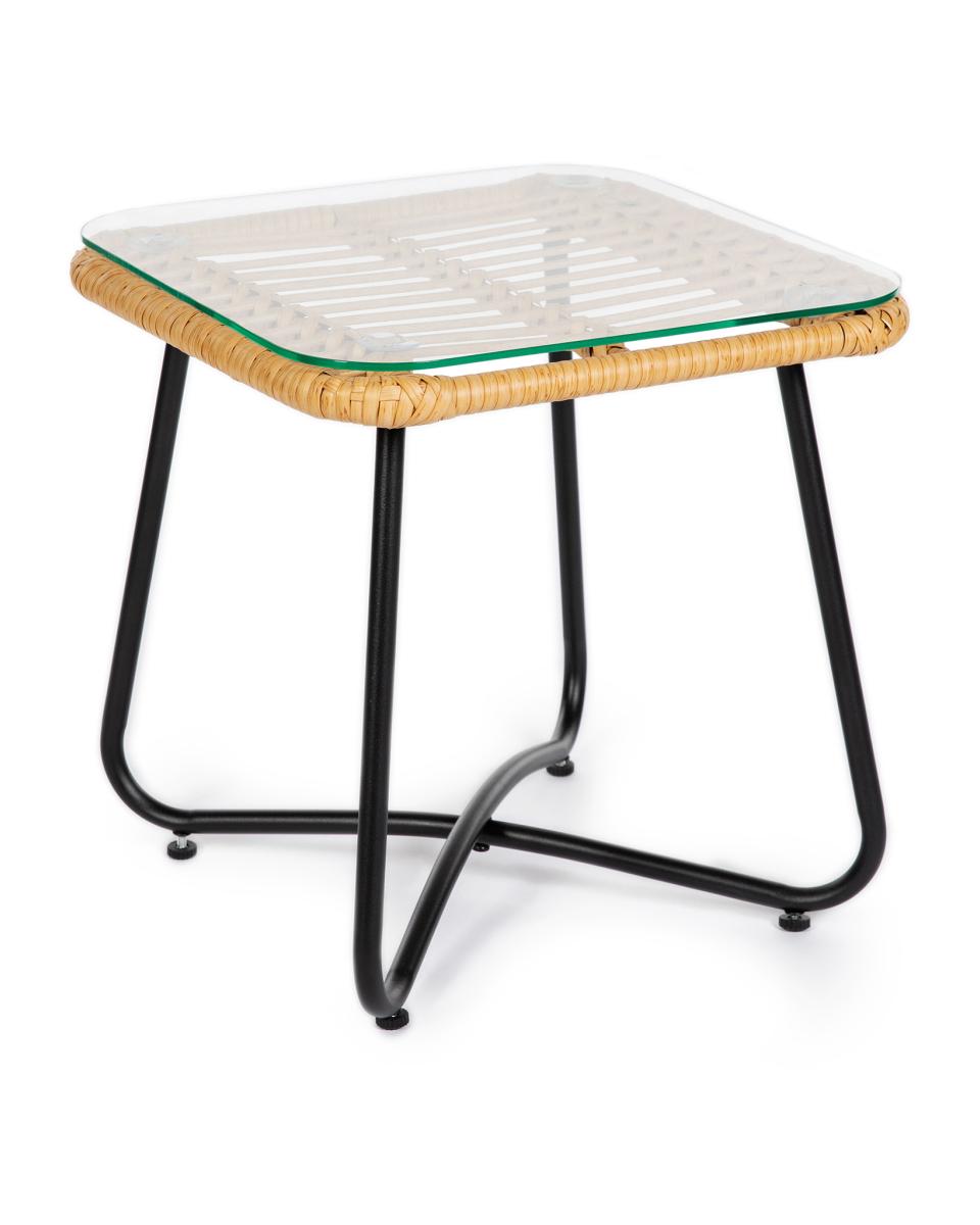 Table d'appoint de terrasse - Rotin - Dessus de table en verre - Promoline
