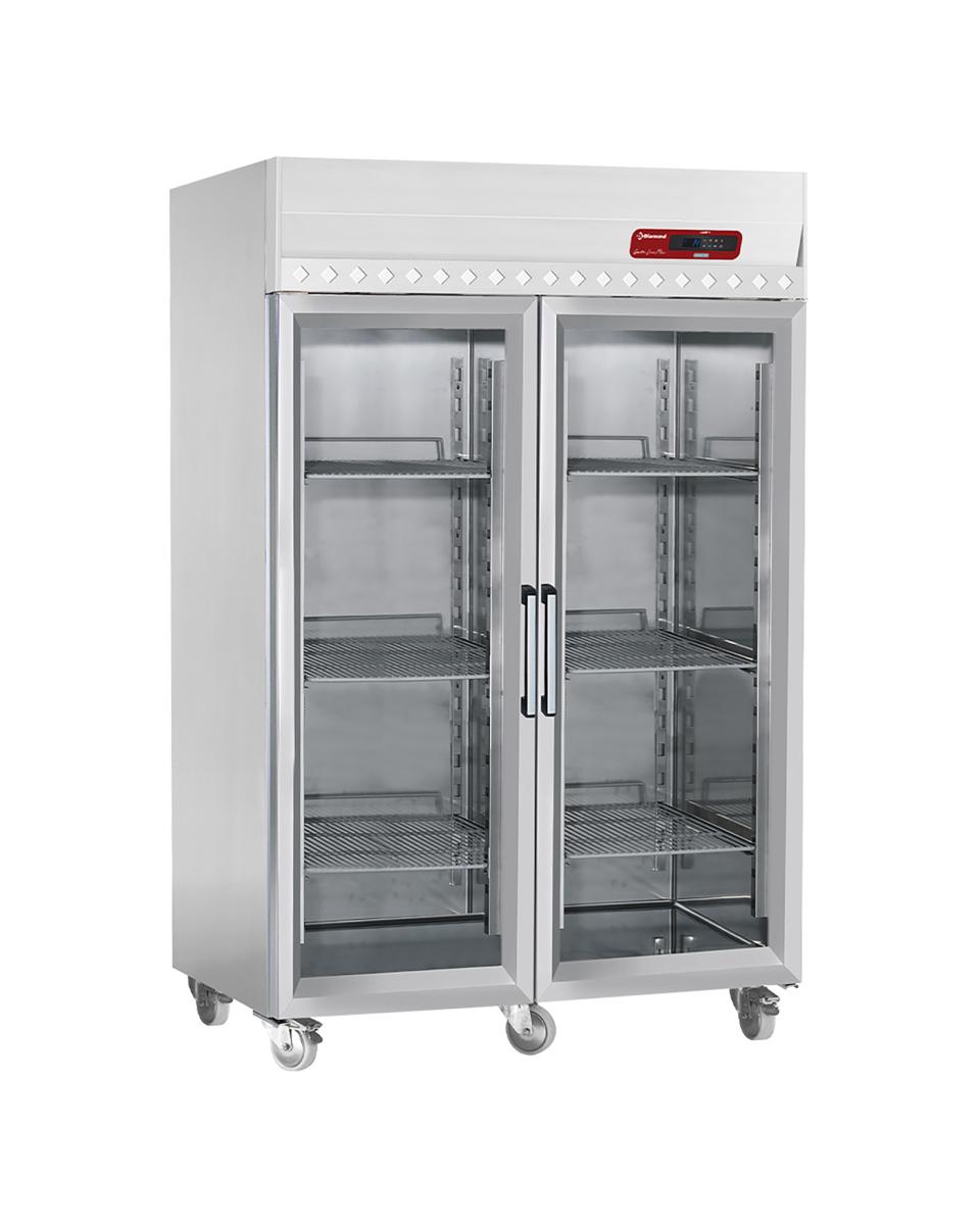 Réfrigérateur traiteur - 1400 Litre - 2 portes vitrées - 2/1 GN - H 207 x 144 x 85 CM - Roulettes - Inox