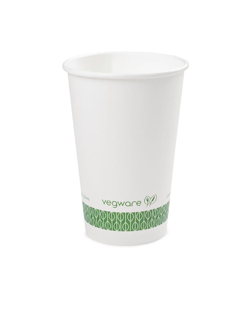 Gobelets à café jetables - 0,46 Litre - 1000 pièces - Blanc - Ø 8,9 x H 12,8 CM - Papier/Pla - Vegware - DW620