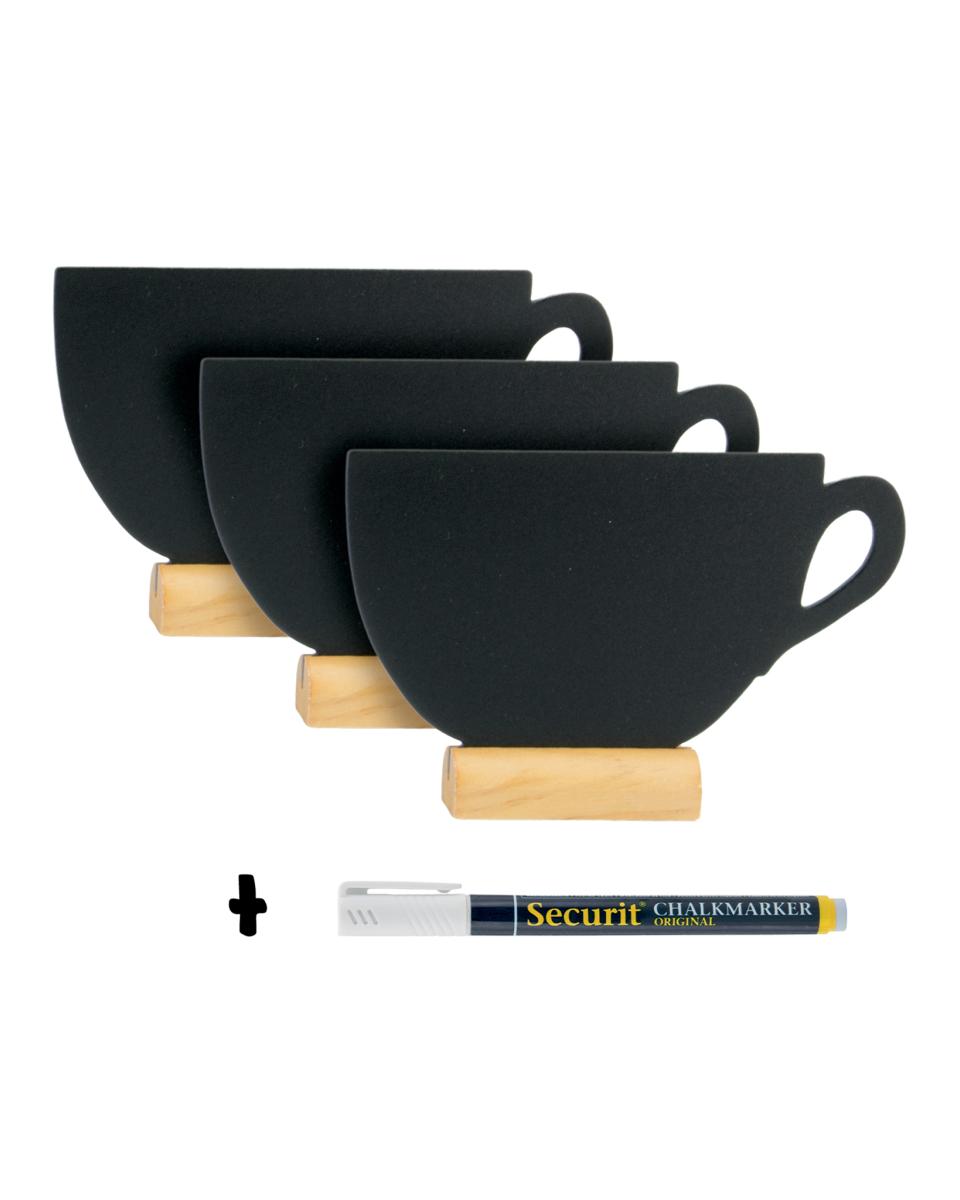 Tableau noir - Sillhouette - Tasse - 3 pièces - H 42,4 x 16 x 2,2 CM - Noir - Securit - FBT-CUP-3