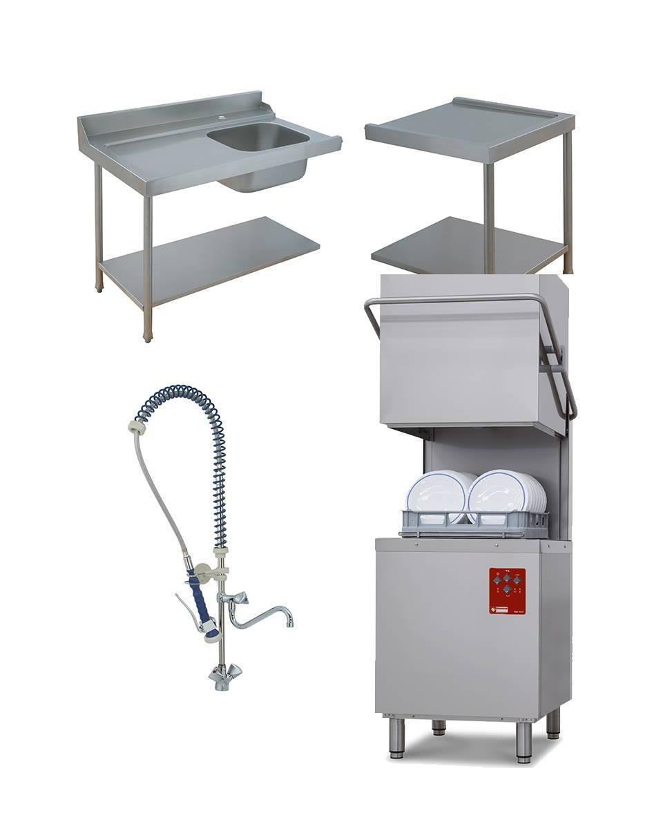 Modèle hotte lave-vaisselle - Panier 50 x 50 CM - Douchette prélavage - Table évier gauche - Table vidage droite - Diamant - DK7/6/B-S