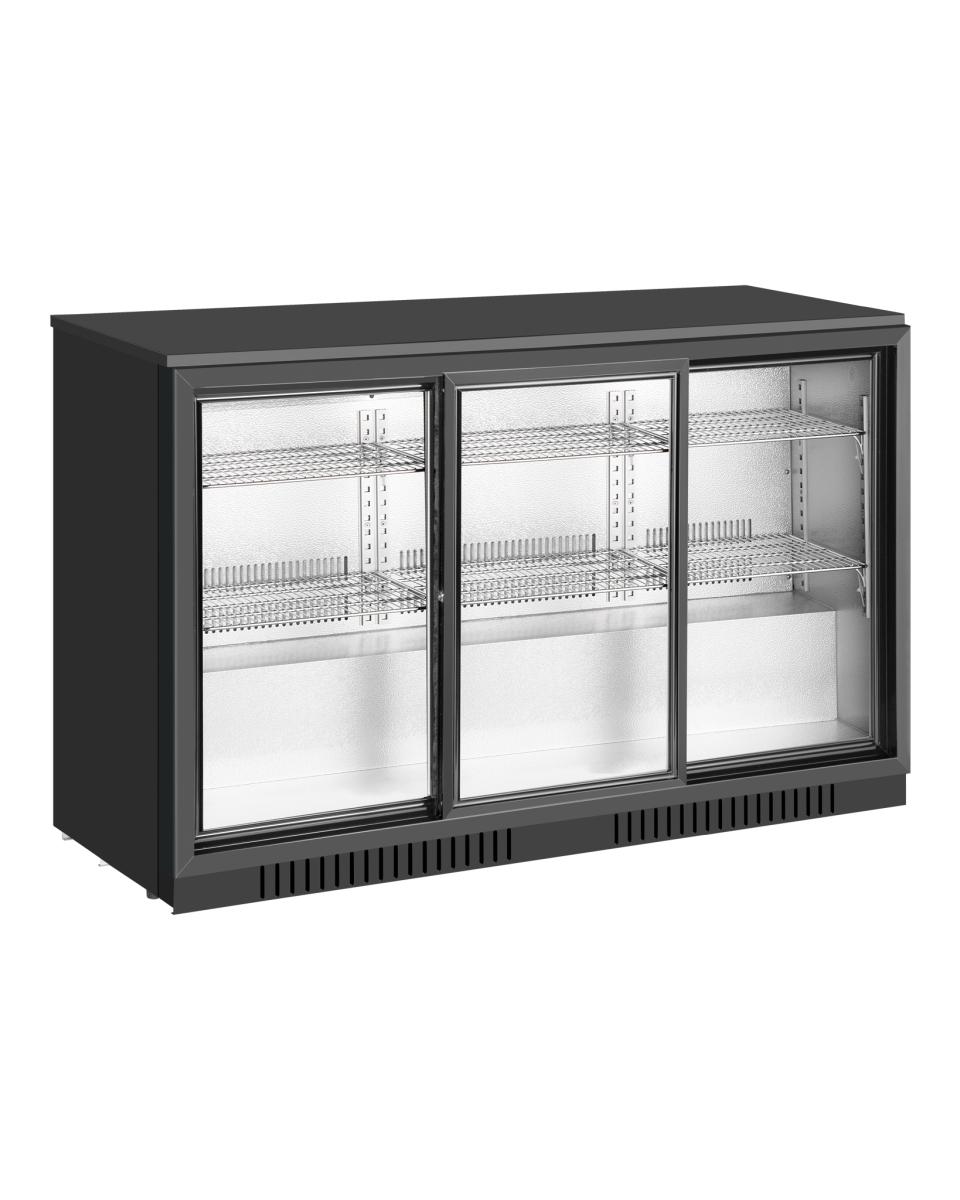 Réfrigérateur porte vitrée - 320 Litres - 3 portes coulissantes - Noir - Promoline