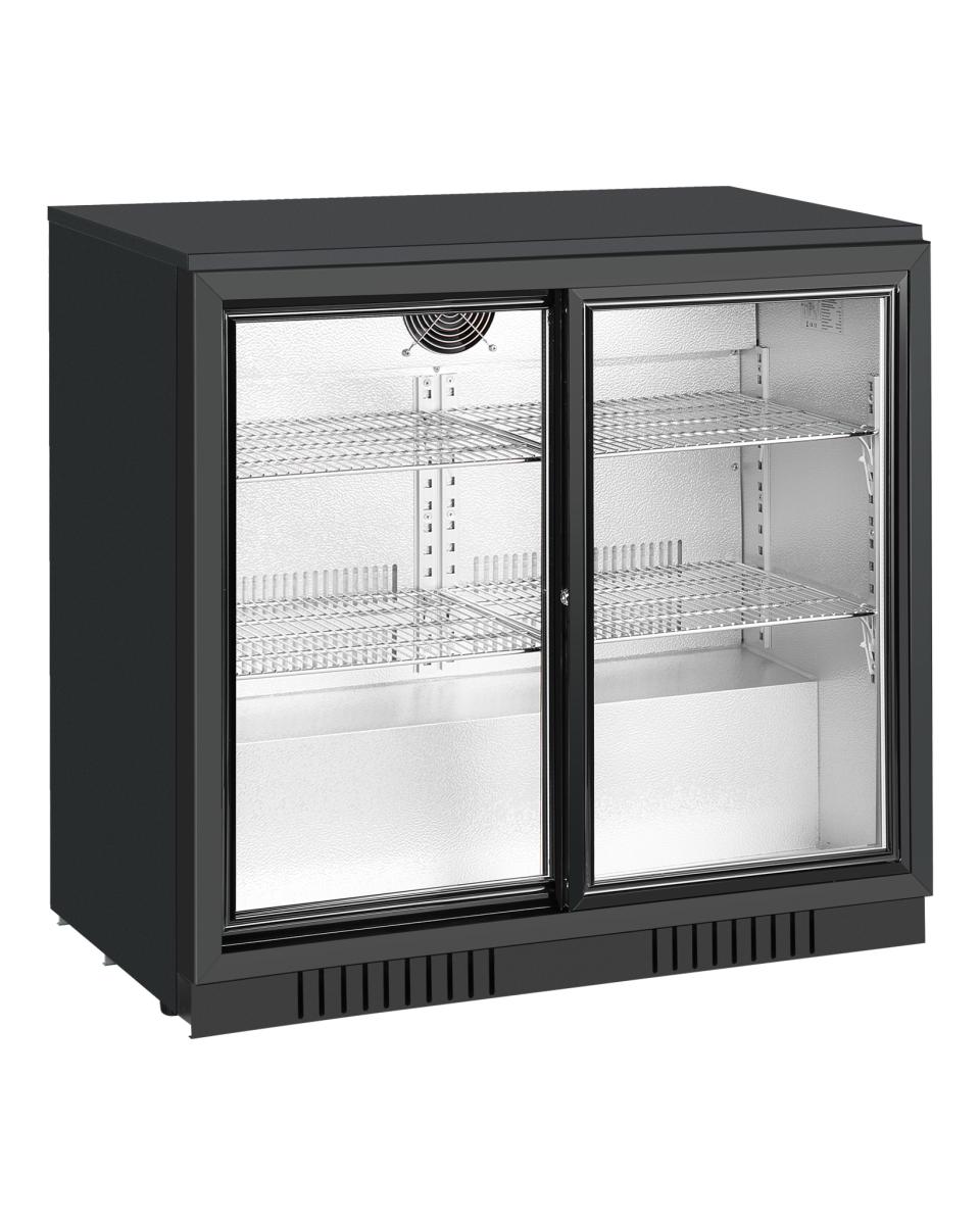 Réfrigérateur porte vitrée - 210 Litres - 2 portes coulissantes - Noir - Promoline