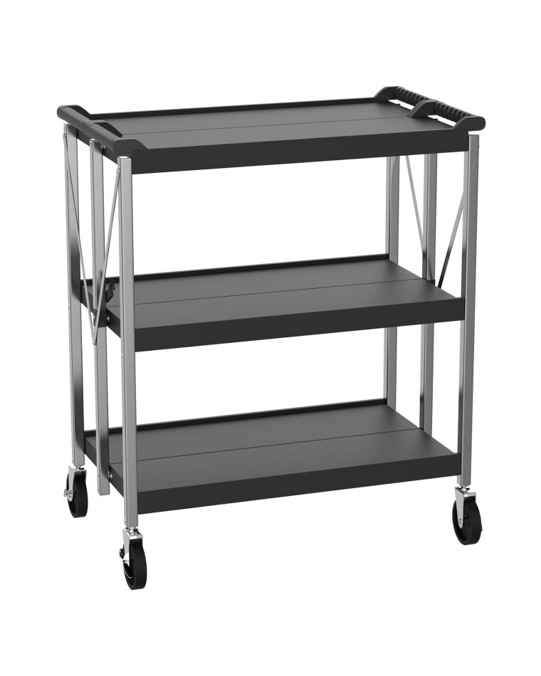 Chariot de service - 3 Niveas - Pliable - Inox/Plastique Noir - G-Line