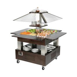 Bar à salade - H 154 x 144,5 x 144,5 CM - 99 KG - 220 - 240 V - 500 W - Statique - R290A - Bois Wengé - +2°C / +10°C - Roller Grill - 304180
