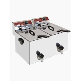 Friteuse - 2 x 10 Litres - Robinet de vidange - H 32 x 45 x 56 CM - 400V - Diamant - F10+10TR/X