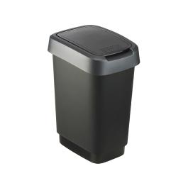Afvalbak - 3 Stuks - 10 Liter - Swingdeksel - Zwart / Zilver - Rotho - Twist - 523739