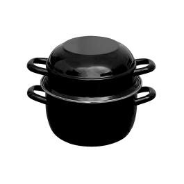 Mosselpan - 0.935 KG - Ø20 CM - Geiëmailleerd - Zwart - 3.3 Liter - Verhoogd Model - 975020