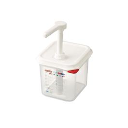 Distributeur de sauce - 1/6 GN - 2,6 Litre - H 19 x 17,6 x 16,2 CM - Polypropylène - Araven - CR820