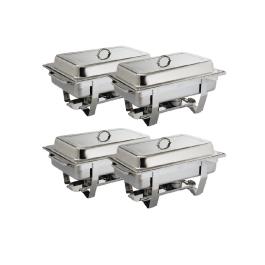 Chafing dish set - 1/1 GN - 9 Liter - 4 stuks - Zilver - H 27 x 33.2 x 59 CM - RVS - Olympia - S299