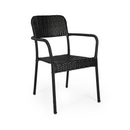 Terrasstoel Clinton - Stapelbaar - Armleuning - Gevlocht Rattan - Zwart - G-Line