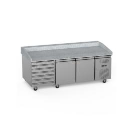 Pizzawerkbank - 2-Deurs - 7 Lades - 580 L - RVS - 230V - H 95 x B 202.5 x D 80 CM - G-Line