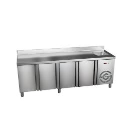 Koelwerkbank - 4-Deurs - Spoelbak - Opstaande Rand - 285 Liter - 230V - H 85 x B 224 x D 70 CM - G-Line