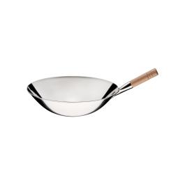 Wok - Manche en bois - Poli - Acier inoxydable - Ø 40 x H 12 cm - G-Line