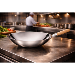 Wok - Manche en bois - Acier inoxydable - Ø 40 x H 12 cm - G-Line