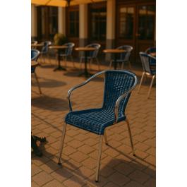 Chaise de jardin Cannet - Empilable - Accoudoirs - Rotin tressé - Bleu - Aluminium - G-Line