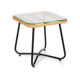 Terras Bijzettafel Janeiro - Glazen blad - Naturel - Rattan - G-Line