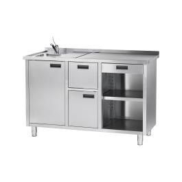 Koffie Uitgifte Werkbank - 2-Deurs - Spoelbak - RVS - H 100 x B 160 x D 70 CM - G-Line