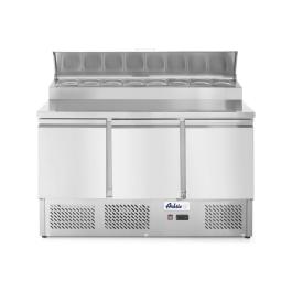 Saladette met 3 deuren en verhoogde GN vitrine 380L - RVS - H 105.5 X 70 X 136.5 CM - Hendi - 232897