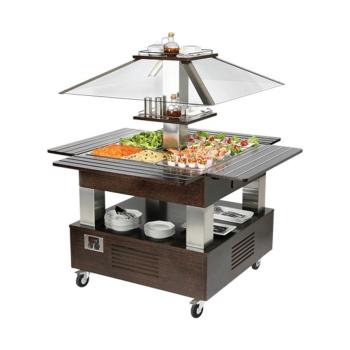 Bar à salade - H 154 x 144,5 x 144,5 CM - 99 KG - 220 - 240 V - 500 W - Statique - R290A - Bois Wengé - +2°C / +10°C - Roller Grill - 304180