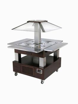 Buffet Réfrigéré - Îlot - 4 x GN 1/1 - Bois Wengé - H 154 x 143,5 x 104 CM - Diamant - CSB/4D-B1-R2