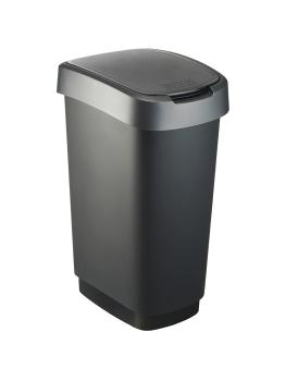Corbeille - 3 Pièces - 50 litres - Couvercle pivotant - Noir/Argent - Rotho - Twist - 523737