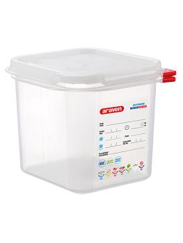 Boîte Alimentaire - 1/6 GN - 2.6 Litre - H 15 x 17.6 x 16.2 CM - Polypropylène - Transparent - -40°C / +95°C - Hermétique Verrouillable - Araven - 962362