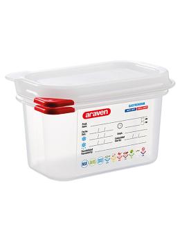 Boîte Alimentaire - 1/9 GN - 1 Litre - H 10 x 17.6 x 10.8 CM - Polypropylène - Transparent - -40°C / +95°C - Hermétique Verrouillable - Araven - 962393