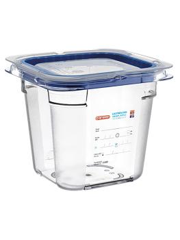 Boîte Alimentaire - 1/6 GN - 1.9 Litre - H 15 x 17.6 x 16.2 CM - Polycarbonate - Transparent - -40°C / +99°C - Avec Bordure Silicone - Araven - 962462