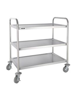 Chariot de service - 3 niveaux - Large - H 94 x 53,7 x 87,5 CM - Inox - Vogue - F995