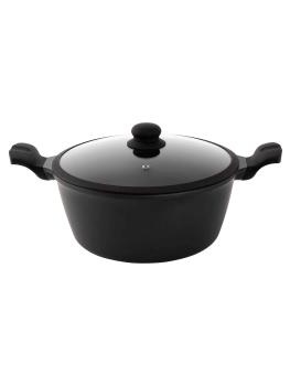 Casserole - Ø28 CM - Aluminium - Couvercle en verre - Noir - Mammouth - Vesuvio - 530346