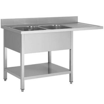 Table de rinçage en acier inoxydable pour lave-vaisselle - 2 plateaux à gauche - avec support de fond - démontable - G-Line
