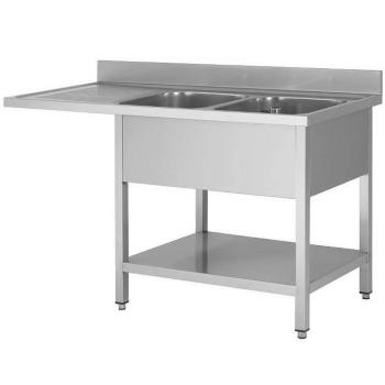 Table de rinçage en acier inoxydable pour lave-vaisselle - 2 plateaux à droite - avec support de fond - démontable - G-Line
