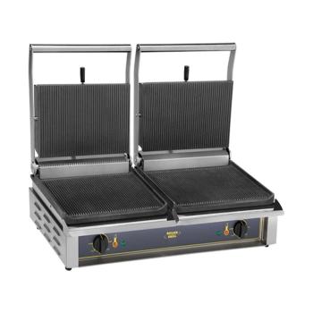 Gril de contact Paninidouble - H 22 x 83,5 x 38,5 CM - 34 KG - 220 - 240 V - 3000 W - Fonte - Striée - +0°C / +300°C - Roller Grill - 304063