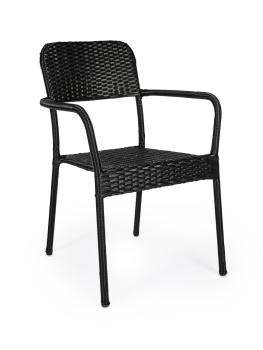 Fauteuil de jardin Clinton - Empilable - Accoudoirs - Rotin tressé - Noir - G-Line