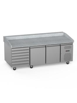 Etabli à pizza - 2 portes - 7 tiroirs - 580 L - inox - 230V - H 95 x L 202,5 x P 80 CM - G-Line