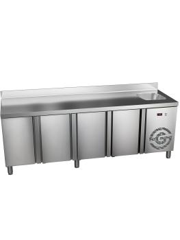 Établi réfrigéré - 4 portes - Évier - Bord surélevé - 285 litres - 230 V - H 85 x L 224 x P 70 cm - G-Line