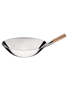 Wok - Manche en bois - Poli - Acier inoxydable - Ø 40 x H 12 cm - G-Line
