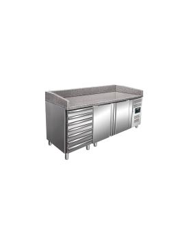 Etabli à pizza - Contrôle digital de la température - acier inoxydable - 266 litres - 220V - H 100 x L 202,5 x P 80 CM - Saro - 323-14921