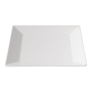 Assiette carrée blanche en mélamine, dimensions : 26,5 cm x 26,5 cm, collection G-Line.