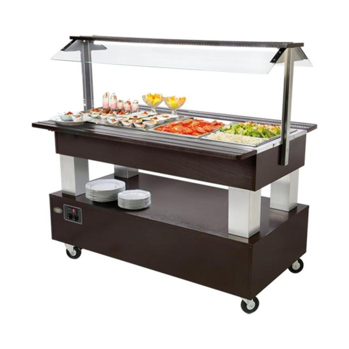 Bar à salade - H 137 x 144,2 x 95 CM - 100 KG - 220 - 240 V - 500 W - Statique - R134A - Bois Wengé - +2°C / +10°C - Roller Grill - 304171 E304171 €2,861.90 Buffets des îles
