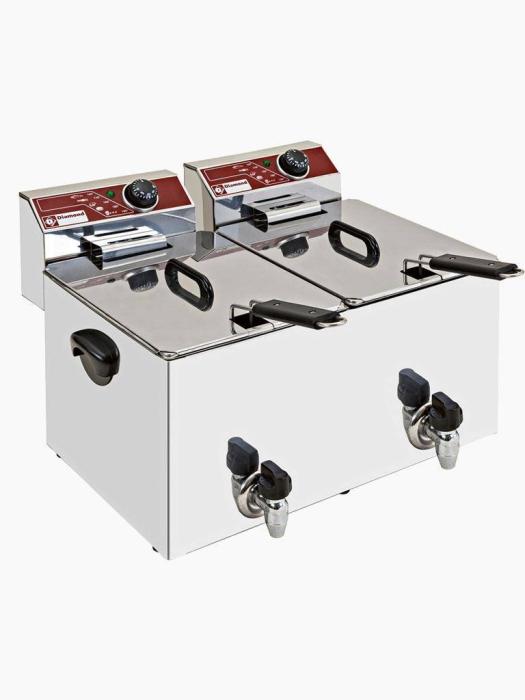 Friteuse - 2 x 10 Litres - Robinet de vidange - H 32 x 45 x 56 CM - 400V - Diamant - F10+10TR/X F10+10TR/X €620.73 Friteuses 400 volts