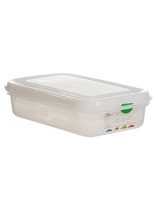 Boîte Alimentaire - 1/4 GN - 1.8 Litre - H 6.5 x 26.5 x 16.2 CM - Polypropylène - Transparent - -40°C / +100°C - Hermétique Verrouillable - Denox - 600400 E600400 €5.70 Bacs alimentaires